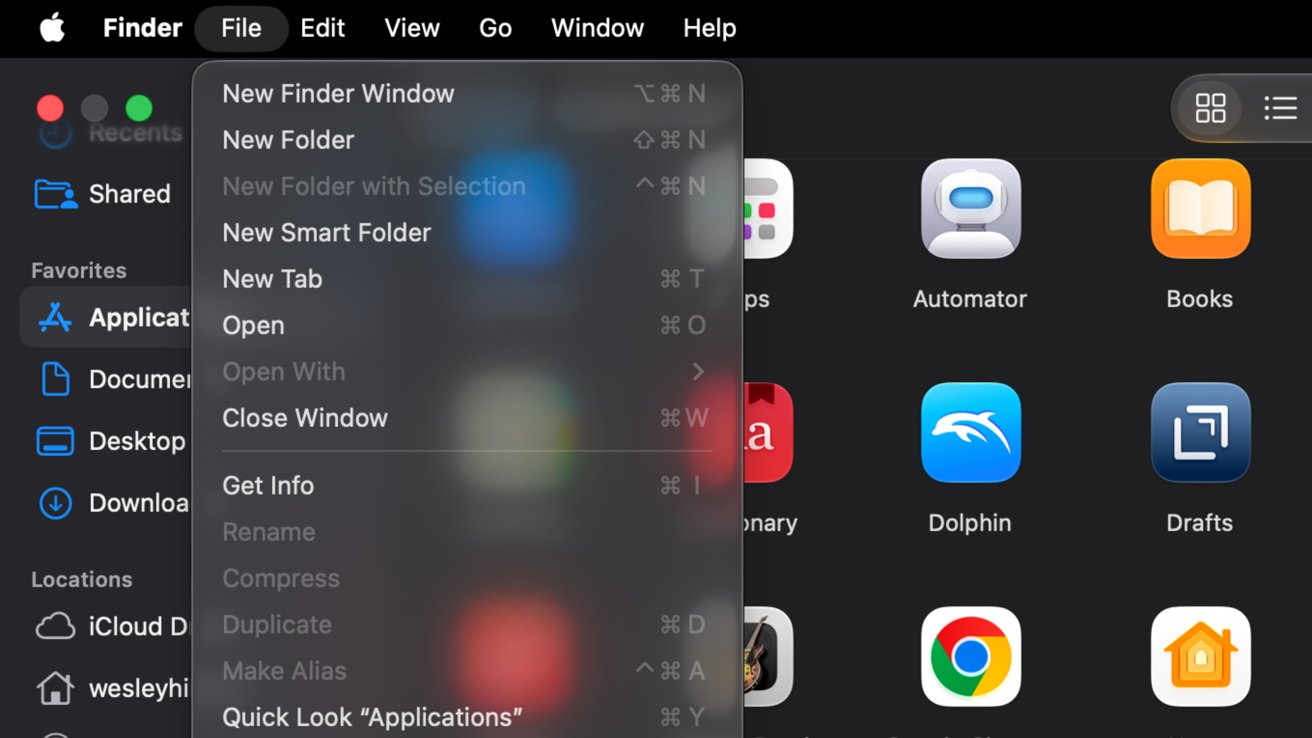 macOS Golden Gate menus revert to having no icons by each item, as it should be
